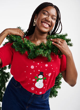 Zizzi Weihnachts-T-Shirt mit Pailletten, Tango R. W. Snowman, Image image number 0