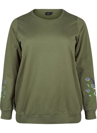 Zizzi Sweatshirt mit Blumenstickereien, D. L. Green W. emb., Packshot image number 0