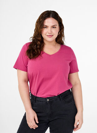 Zizzi Unifarbenes Basic-T-Shirt aus Baumwolle, Malaga, Model image number 0