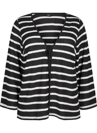 Zizzi Strickjacke mit Bindebändchen, Black White stripe, Packshot image number 0