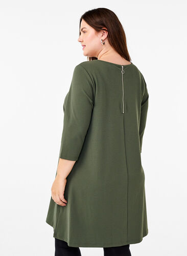 Zizzi FLASH – Kurzes Kleid mit A-Linien-Schnitt und 3/4-Ärmeln, Thyme, Model image number 1