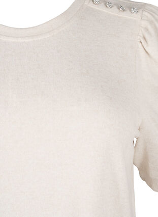 Zizzi Bluse mit Knopfdetail und kurzen Puffärmeln, Oatmeal White Mel., Packshot image number 2