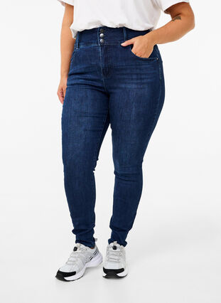 Zizzi Super schlanke Bea Jeans mit extra hoher Taille, Dark Blue, Model image number 2