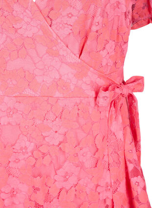 Zizzi Wickelkleid mit Spitze und kurzen Ärmeln, Pink Carnation, Packshot image number 2
