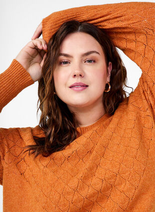 Zizzi  Strickbluse mit Spitzenmuster, Marmelade Mel., Model image number 2