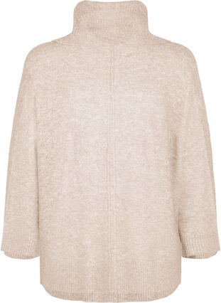 Zizzi Melange-Strickpullover mit Rollkragen, Simply Taupe Mel., Packshot image number 1