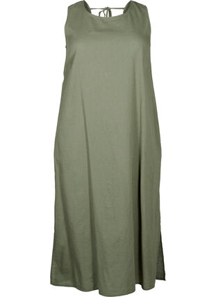 Zizzi Ärmelloses Kleid aus Baumwollmischung mit Leinen, Deep Lichen Green, Packshot image number 0