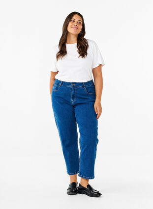 Zizzi Geschnittene Vera Jeans mit geradem Schnitt, Blue Denim, Model image number 0