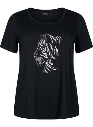 Zizzi Baumwoll-T-Shirt mit Motiv, Black w. Lion, Packshot image number 0