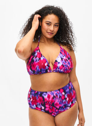 Zizzi Bikinihose mit Aufdruck und hoher Taille, Pink Flower AOP, Model image number 0