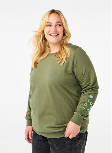 Zizzi Sweatshirt mit Blumenstickereien, D. L. Green W. emb., Model image number 0