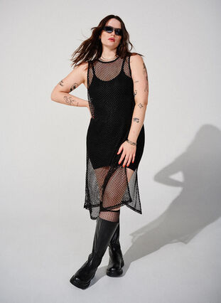 Zizzi Ärmelloses Mesh-Kleid mit Schlitz, Black, Image image number 0