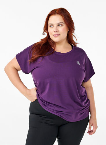 Zizzi Unifarbenes T-Shirt fürs Training, Purple Pennant, Model image number 0