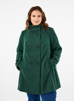 Zizzi Kurzer A-linienförmiger Trenchcoat, Trekking Green Mel., Model image number 0