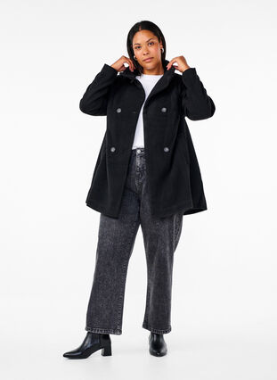 Zizzi Kurzer A-linienförmiger Trenchcoat, Black, Model image number 2