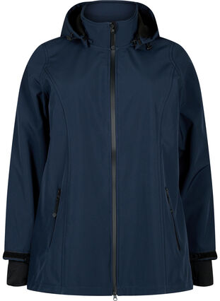 Kurze Softshell-Jacke mit abnehmbarer Kapuze Gr. 42-60 - - Zizzi Blau 