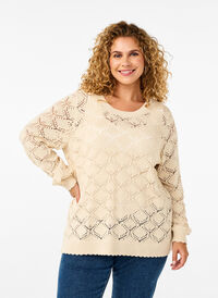  Gestrickte Bluse mit Muschelmuster, Birch, Model