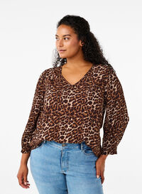 Bluse mit Leopardenmuster und 3/4-Ärmeln, Leo AOP, Model