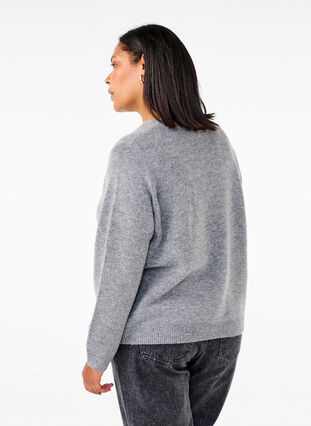 Zizzi Strickjacke mit einer silbernen Schleife, Medium Grey Melange, Model image number 1