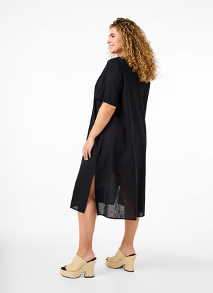 Zizzi Kaftan-Kleid aus Baumwollmischung mit Leinen, Black, Model image number 1