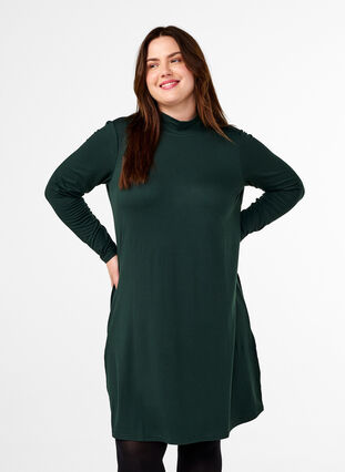 Zizzi FLASH – Langärmeliges Kleid mit Rollkragen, Scarab, Model image number 0