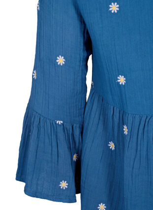 Zizzi Weiches Baumwollkleid mit aufgestickten Blumen, Blue Horizon Daisy, Packshot image number 3