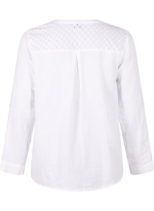 Zizzi  Baumwollbluse mit Lochstickerei und 3/4-Ärmeln, Bright White, Packshot image number 1