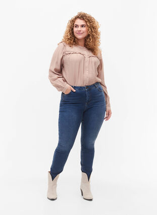 Zizzi Super schlanke Amy Jeans mit hoher Taille, Blue denim, Model image number 0