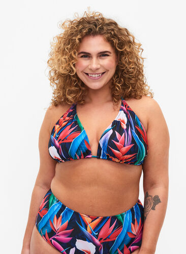 Zizzi Triangel-Bikini-BH mit Muster, Bright Leaf, Model image number 0