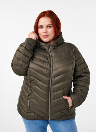 Zizzi Leichte Jacke mit Kapuze, Beluga, Model image number 0