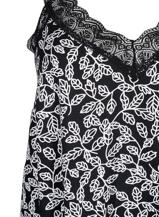 Zizzi Trägerkleid aus Viskose mit Spitze, Black w. Wh.Leaf AOP, Packshot image number 2
