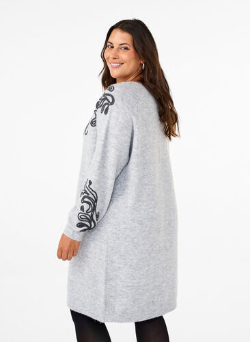 Zizzi Strickkleid mit Deko, Light Grey Melange, Model image number 1