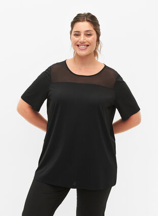 Zizzi Kurzärmeliges Trainings-T-Shirt mit Mesh, Black, Model image number 0