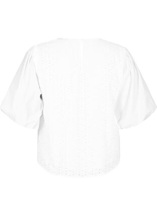 Zizzi Bluse mit Puffärmeln und Spitzenmuster, Bright White, Packshot image number 1