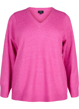 Zizzi Melange Pullover mit V-Ausschnitt, Rose V. w. White Mel, Packshot image number 0