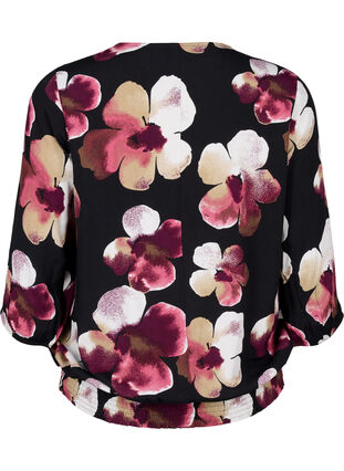 Zizzi  Viskosebluse mit Print und Kittel, Black Pink FlowerAOP, Packshot image number 1