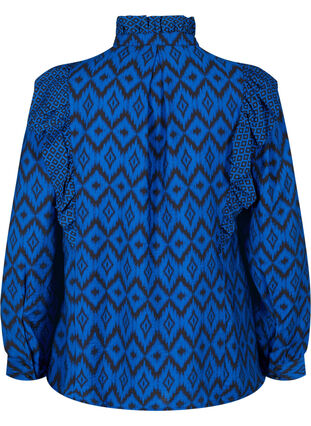 Zizzi Shirtbluse aus Viskose mit Rüschendetails, True blue w. Black, Packshot image number 1