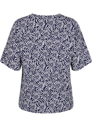 Zizzi Bluse mit V-Ausschnitt und Schleifendruck, White Blue Flower, Packshot image number 1