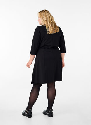 Zizzi A-förmiges Kleid mit 3/4-Ärmeln, Black, Model image number 1