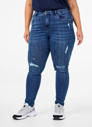 Zizzi Super-Slim Amy Jeans mit Abnutzungsdetails, Blue Denim, Model image number 2