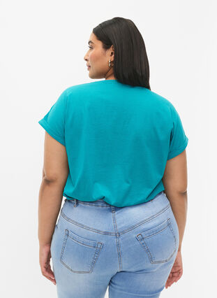 Zizzi Kurzärmliges T-Shirt aus einer Baumwollmischung, Teal Blue, Model image number 1