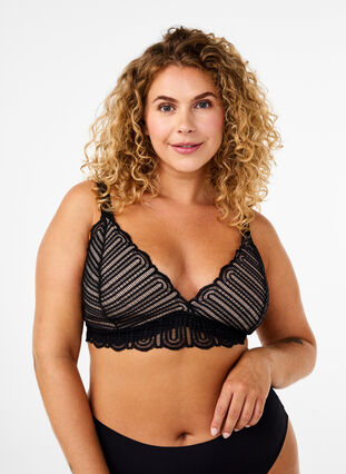 Zizzi Bralette mit Spitze und weicher Polsterung, Black, Model image number 0