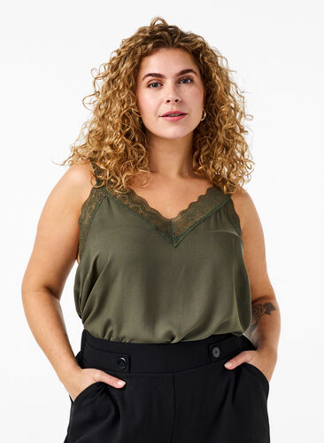 Zizzi Spitzentop aus Viskose, Thyme, Model image number 0