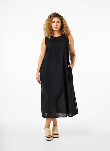 Zizzi Ärmelloses Kleid aus Baumwollmischung mit Leinen, Black, Model image number 0