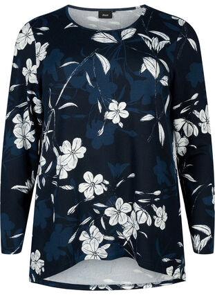 Zizzi  Bluse mit Blumenmuster und langen Ärmeln, Navy B. Flower AOP, Packshot image number 0