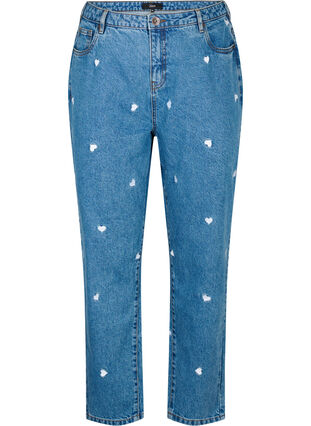 Zizzi Mille Mom Fit Jeans mit Stickerei, Light Blue Heart, Packshot image number 0