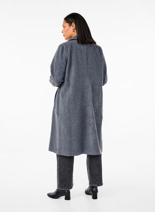 Zizzi Langer Wollmantel mit Taschen, Dark Grey Melange, Model image number 1