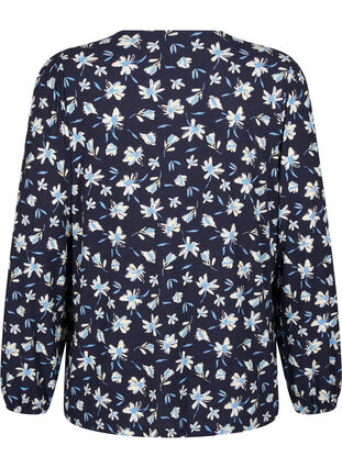 Zizzi Bluse mit langen Ärmeln und geblümtem Print, Night Sky AOP, Packshot image number 1