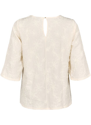 Zizzi Bluse mit 3/4-Ärmeln und 3D-Blumen, Warm Off-white, Packshot image number 1