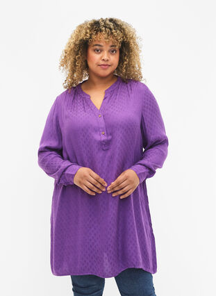 Zizzi Viskose Tunika mit Ton-in-Ton-Muster, Lavender Violet, Model image number 0